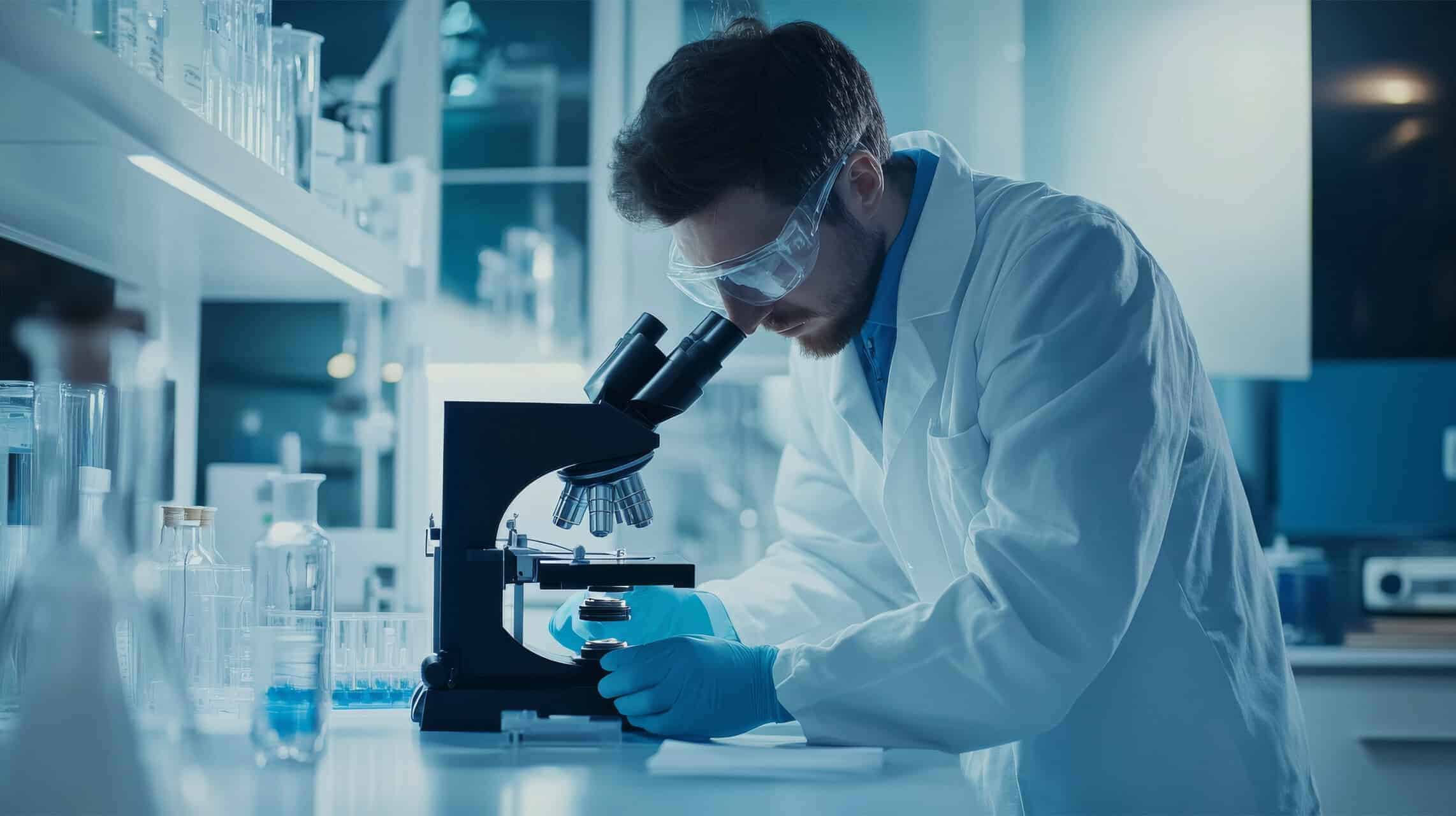 Microscope research in a advanced medical technology lab, focusing on innovative healthcare solutions and MedTech development.