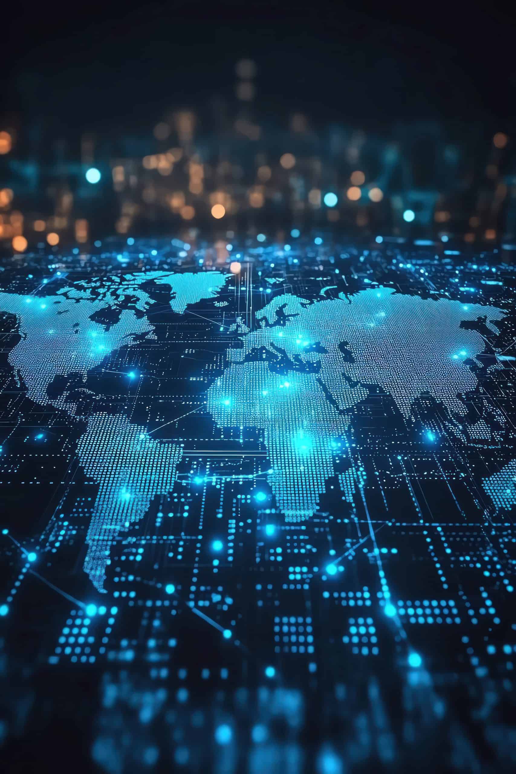 Innovative digital world map highlighting global connectivity and MedTech advancements for healthcare innovation and technology.