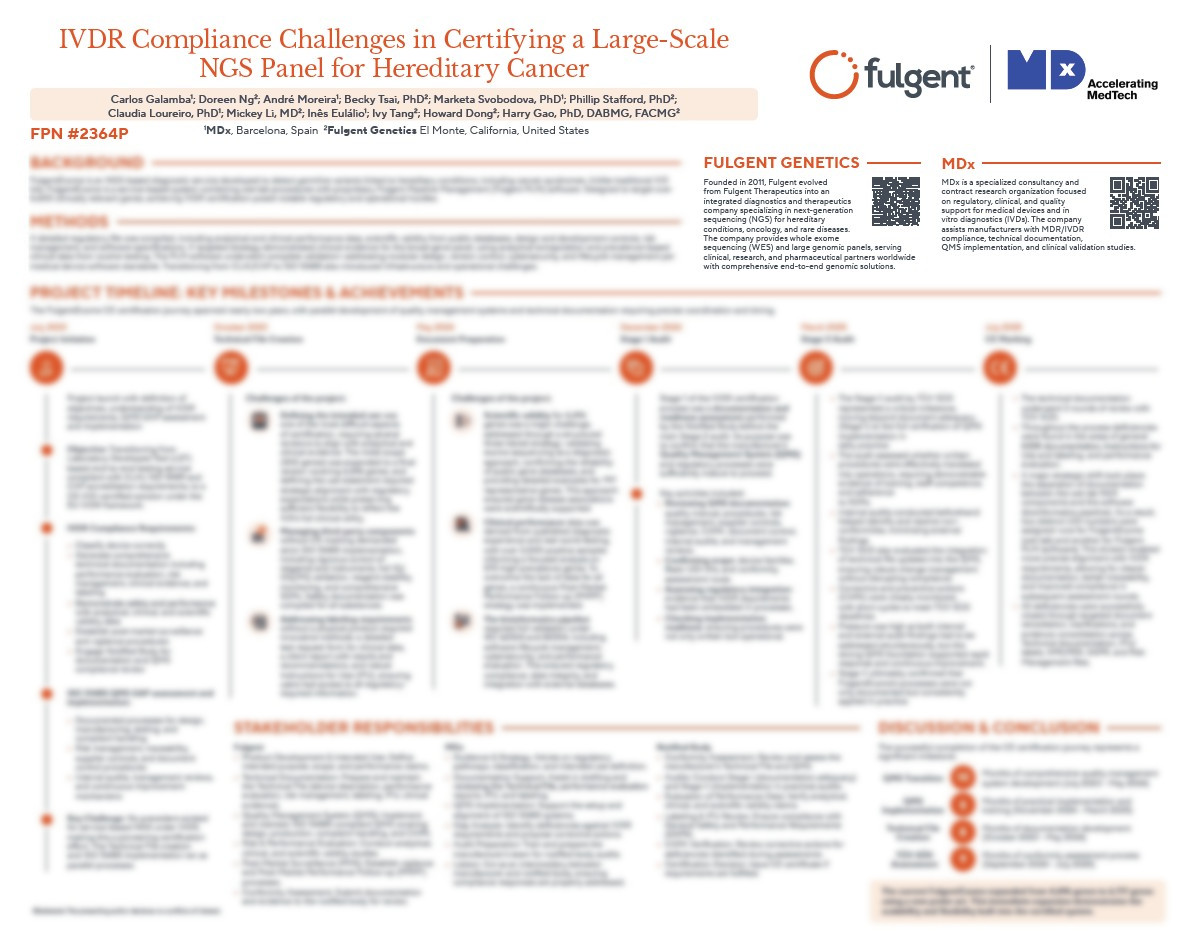 Fulgent and MDx ESMO 2025 poster about Certifying Large-Scale NGS panels for hereditary cancer